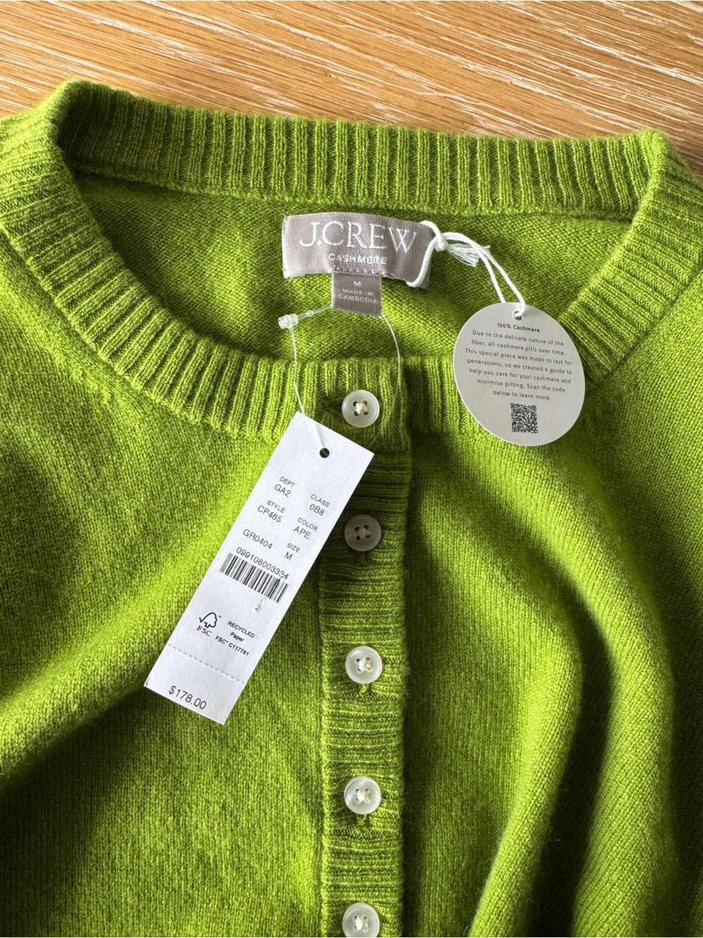 NWT! J. CREW Women's Perfect Cashmere Cardigan in August Peridot, Size Medium M - Picture 13 of 13